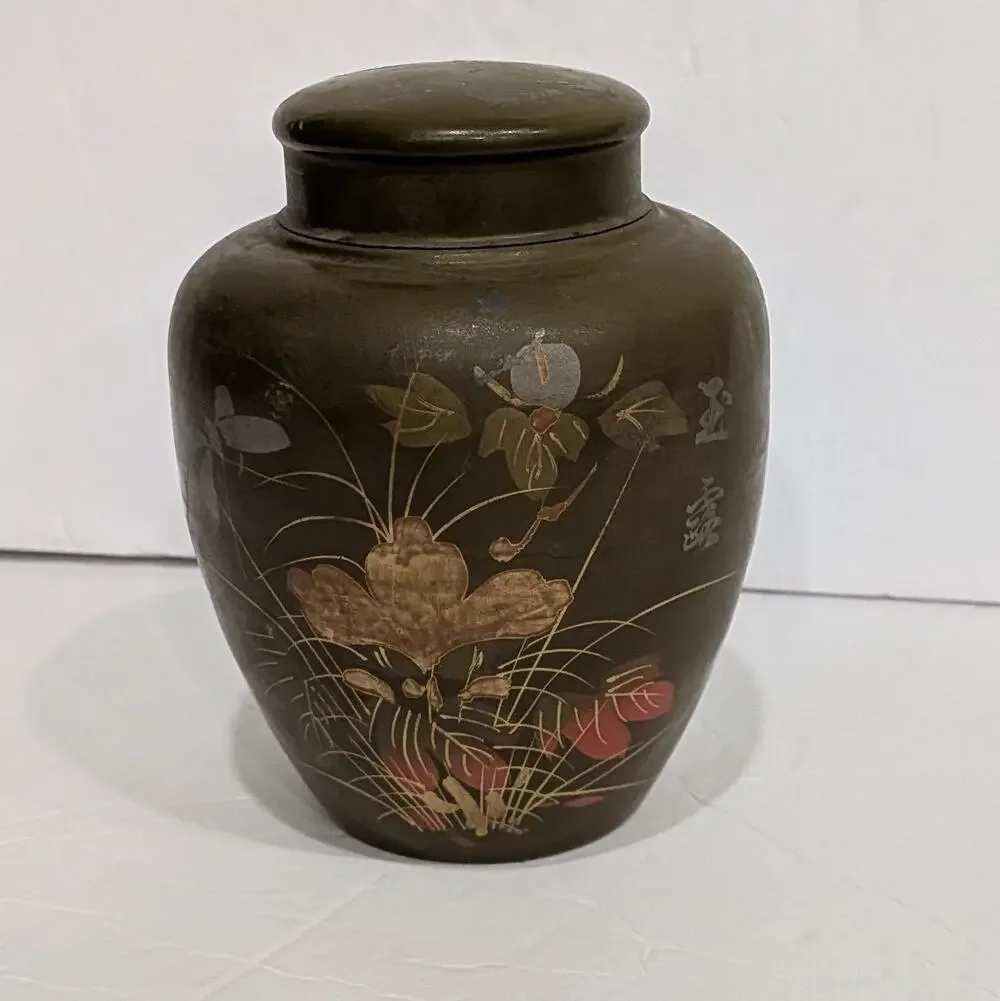 Vintage Japanese Mixed Metal Tea Caddy Jar Arakawa Seisakusho Patinated